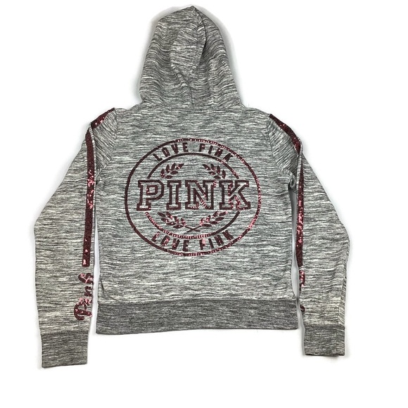 Victoria’s Secret PINK Gray Full Zip Bling Hoodie - Picture 3 of 10